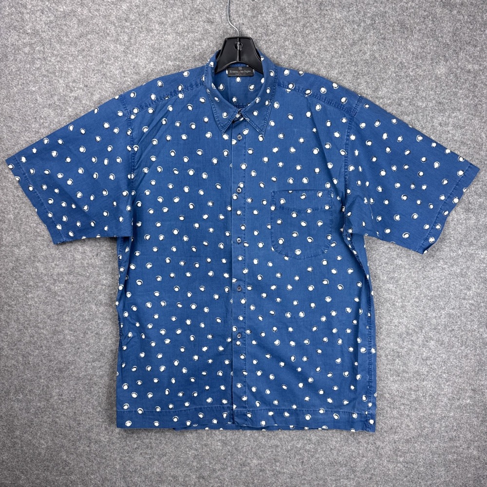 Ermenegildo Zegna Mens Blue Polka Dot Short Sleeve Button Down Shirt S Italy